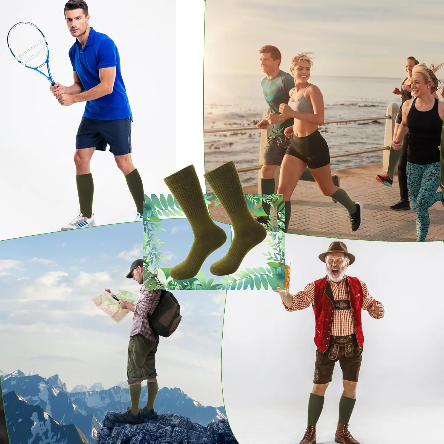 12 Pairs Army Socks Green Military Socks Warm Long Boot Sock Army Cotton Sock for Men Women Working Outdoor Sports