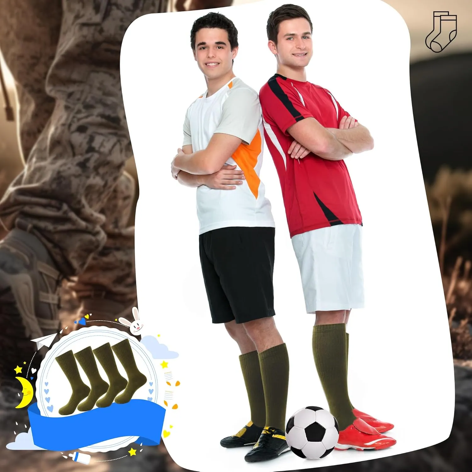 12 Pairs Army Socks Green Military Socks Warm Long Boot Sock Army Cotton Sock for Men Women Working Outdoor Sports