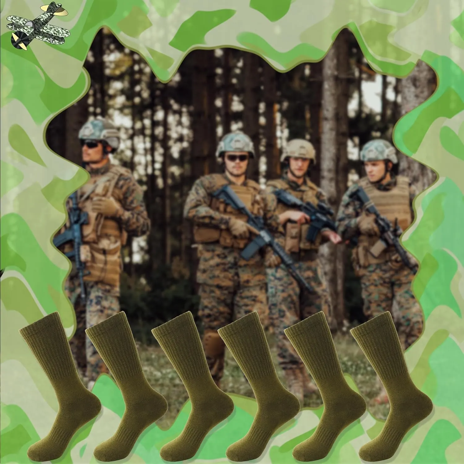 12 Pairs Army Socks Green Military Socks Warm Long Boot Sock Army Cotton Sock for Men Women Working Outdoor Sports