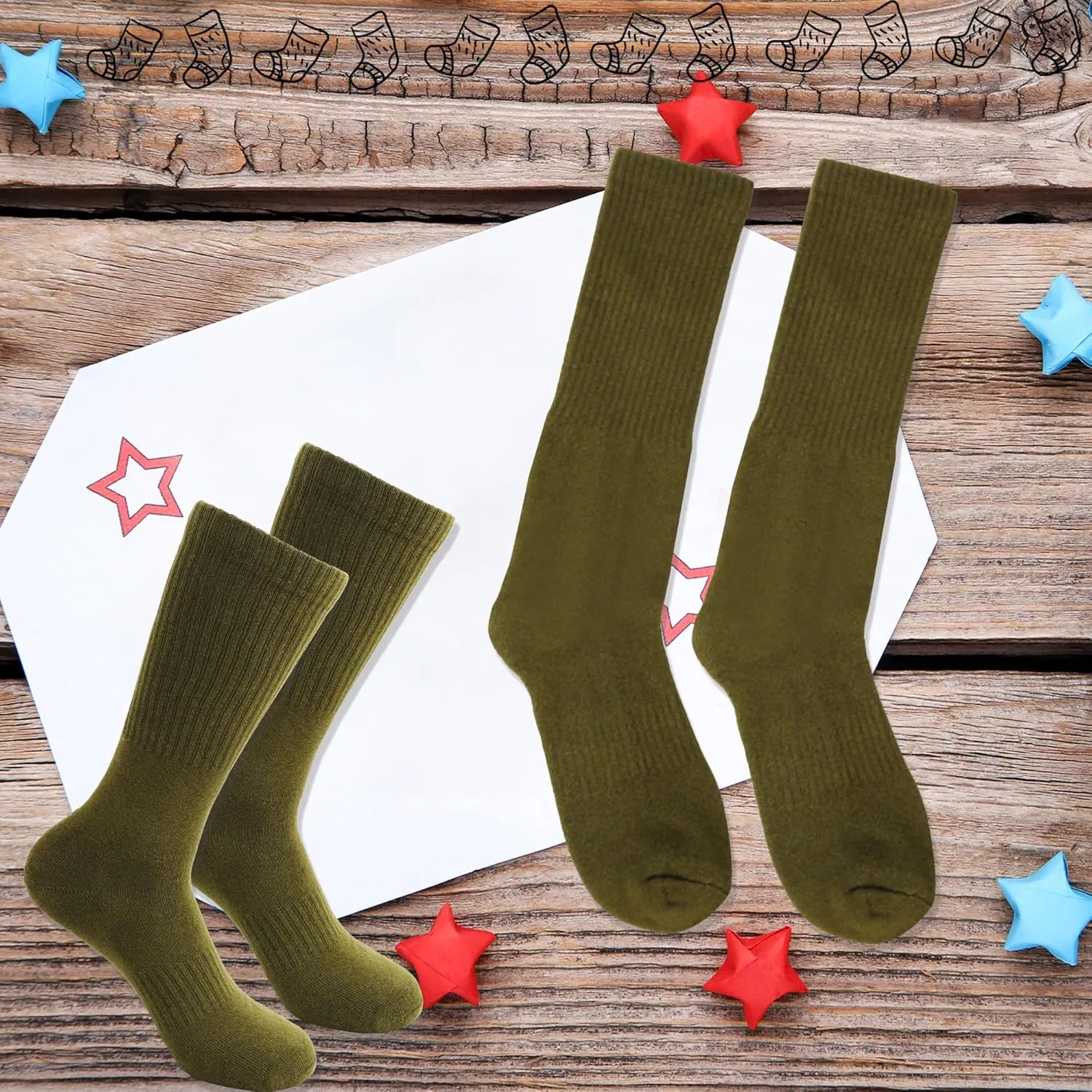 12 Pairs Army Socks Green Military Socks Warm Long Boot Sock Army Cotton Sock for Men Women Working Outdoor Sports