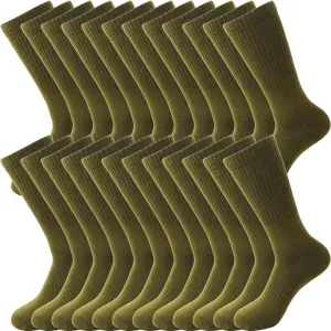 12 Pairs Army Socks Green Military Socks Warm Long Boot Sock Army Cotton Sock for Men Women Working Outdoor Sports