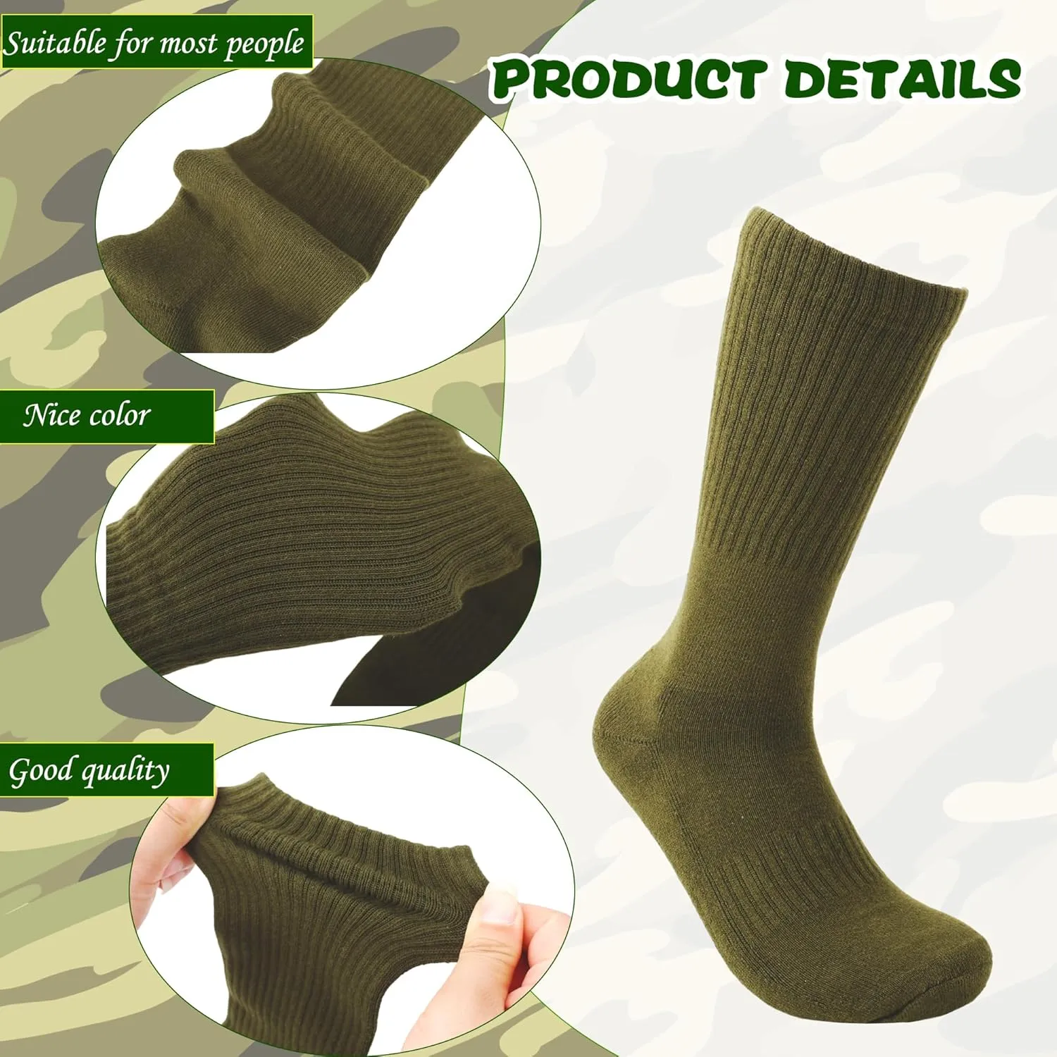 12 Pairs Army Socks Green Military Socks Warm Long Boot Sock Army Cotton Sock for Men Women Working Outdoor Sports