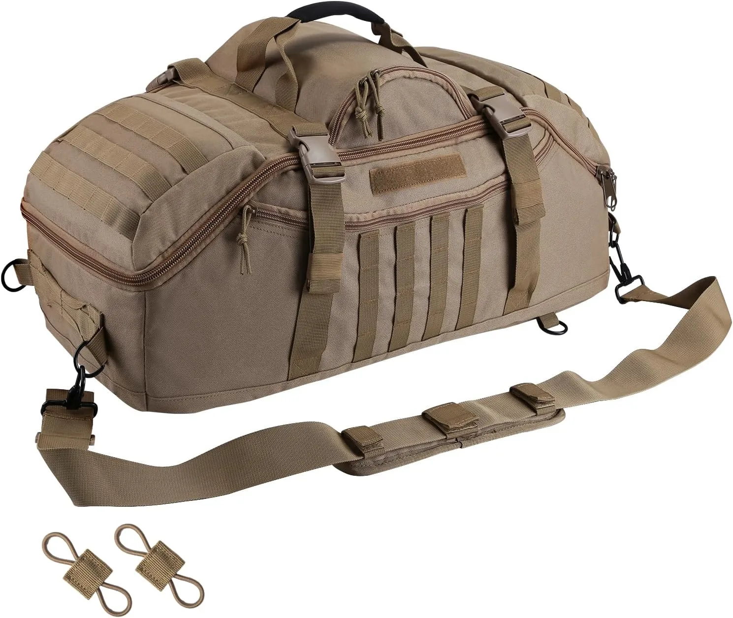 65L Large Duffle Bag, 3-in-1 Tactical Backpack MOLLE Pack for Sports, Gym, Outdoor, Coyote