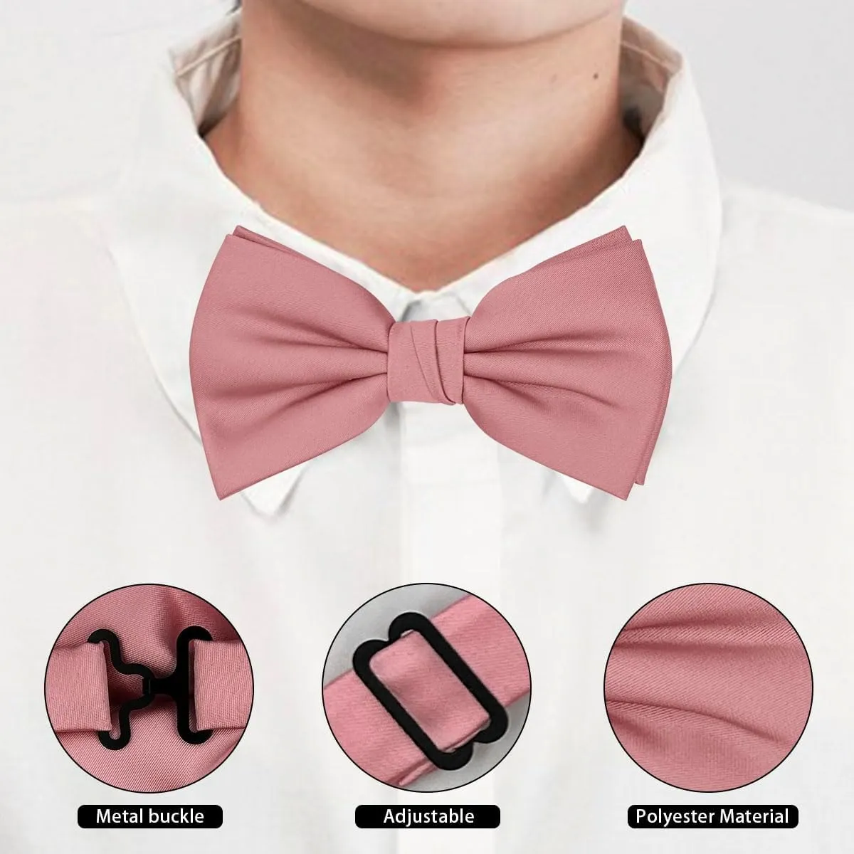 Adjustable Bow Ties for Men, Classic Solid Color Pre-Tied Bowties with Gift Box for Mens Wedding Party