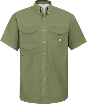 Alimens & Gentle Short Sleeve Fishing Shirt Wicking Fabric Sun Protection Casual Button Down Shirts