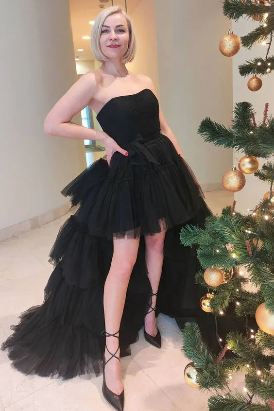 Black High Low Tulle Prom Dress, Black Tulle High Low Formal Evening Dress  Y4893