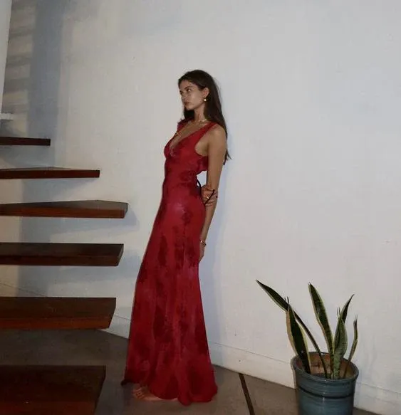 Chic Deep V Neck Sheath Prom Dress,Summer Beach Dress  Y4606