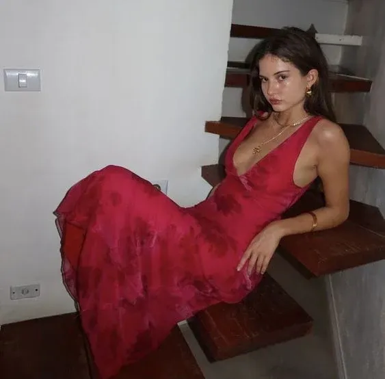 Chic Deep V Neck Sheath Prom Dress,Summer Beach Dress  Y4606