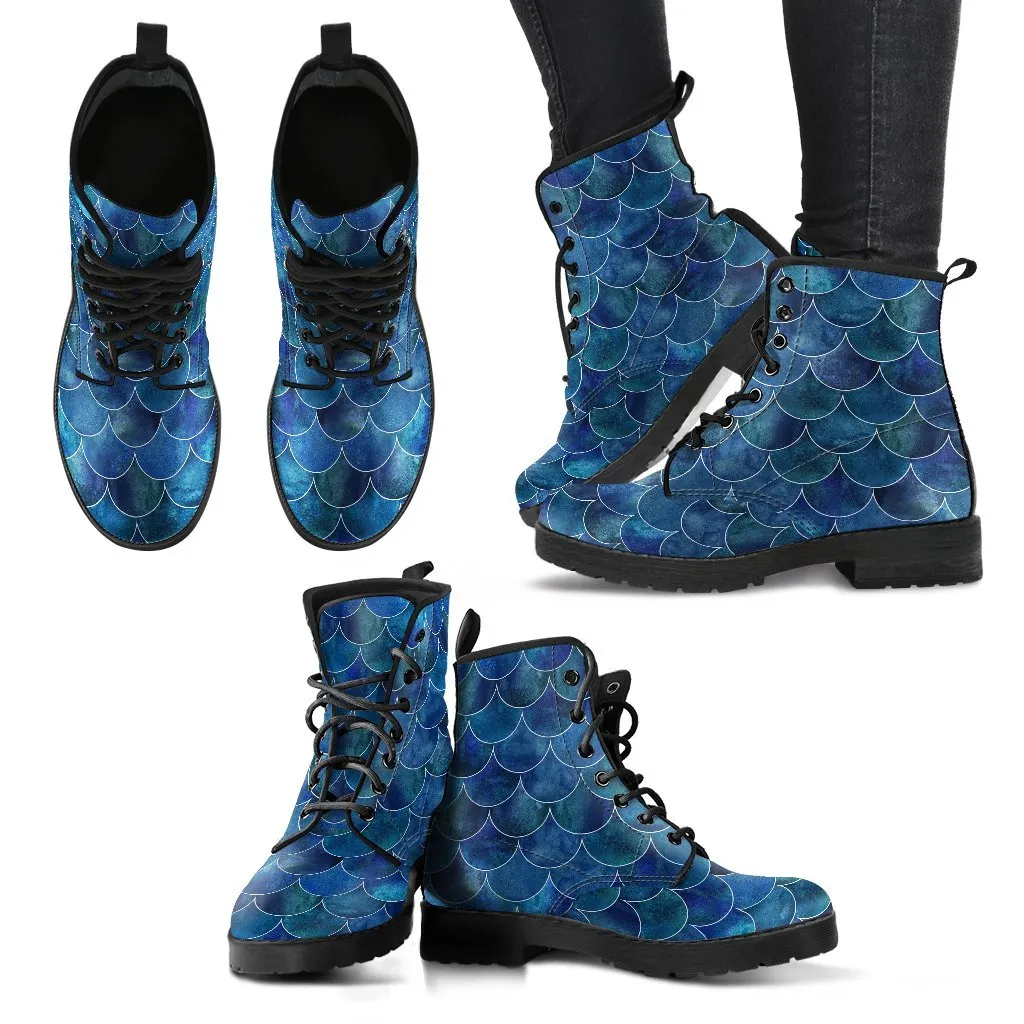 Combat Boots - Blue Mermaid | Boho Shoes, Handmade Lace Up Boots, Vegan Leather Lace Up Boots Women, 90s Boots, 2000s Boots