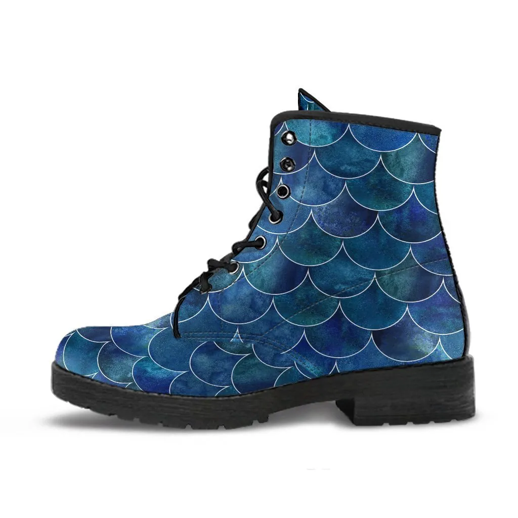 Combat Boots - Blue Mermaid | Boho Shoes, Handmade Lace Up Boots, Vegan Leather Lace Up Boots Women, 90s Boots, 2000s Boots