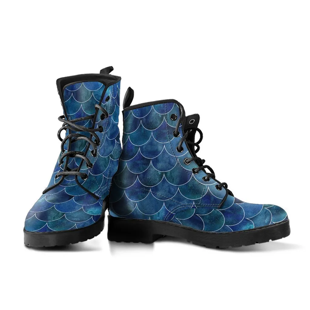 Combat Boots - Blue Mermaid | Boho Shoes, Handmade Lace Up Boots, Vegan Leather Lace Up Boots Women, 90s Boots, 2000s Boots