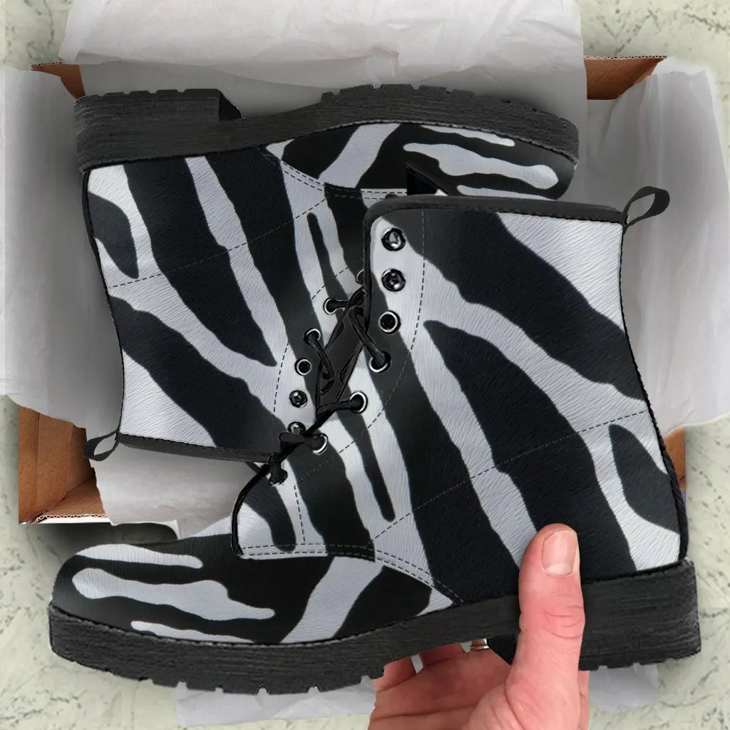 Combat Boots - Zebra Print | Boho Shoes, Handmade Lace Up Boots, Vegan Leather Lace Up Boots Women, Custom Shoes, Animal Print, Custom Boots
