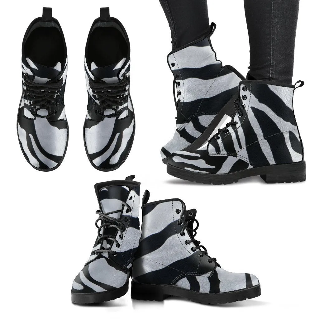 Combat Boots - Zebra Print | Boho Shoes, Handmade Lace Up Boots, Vegan Leather Lace Up Boots Women, Custom Shoes, Animal Print, Custom Boots