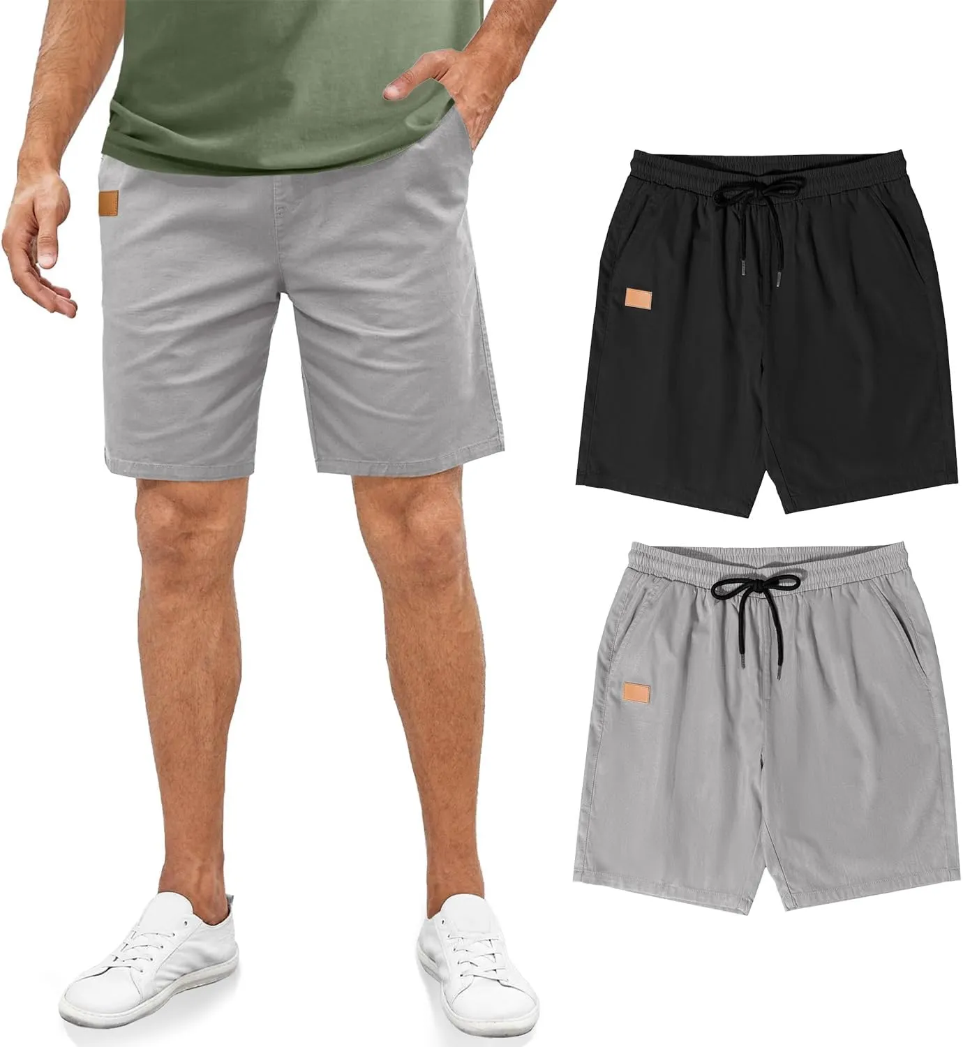 Comdecevis Mens Casual Shorts Stretch Waist Drawstring Summer Beach Twill Chino Golf Shorts