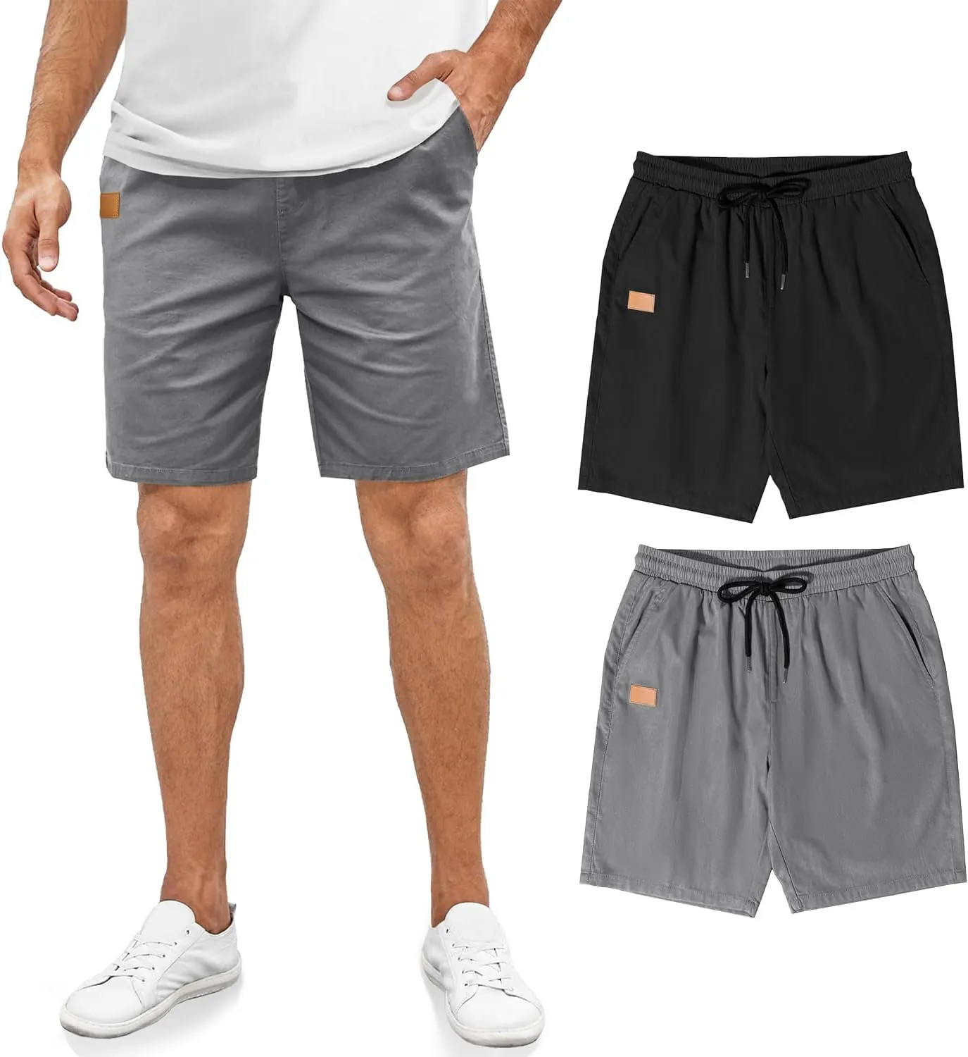 Comdecevis Mens Casual Shorts Stretch Waist Drawstring Summer Beach Twill Chino Golf Shorts