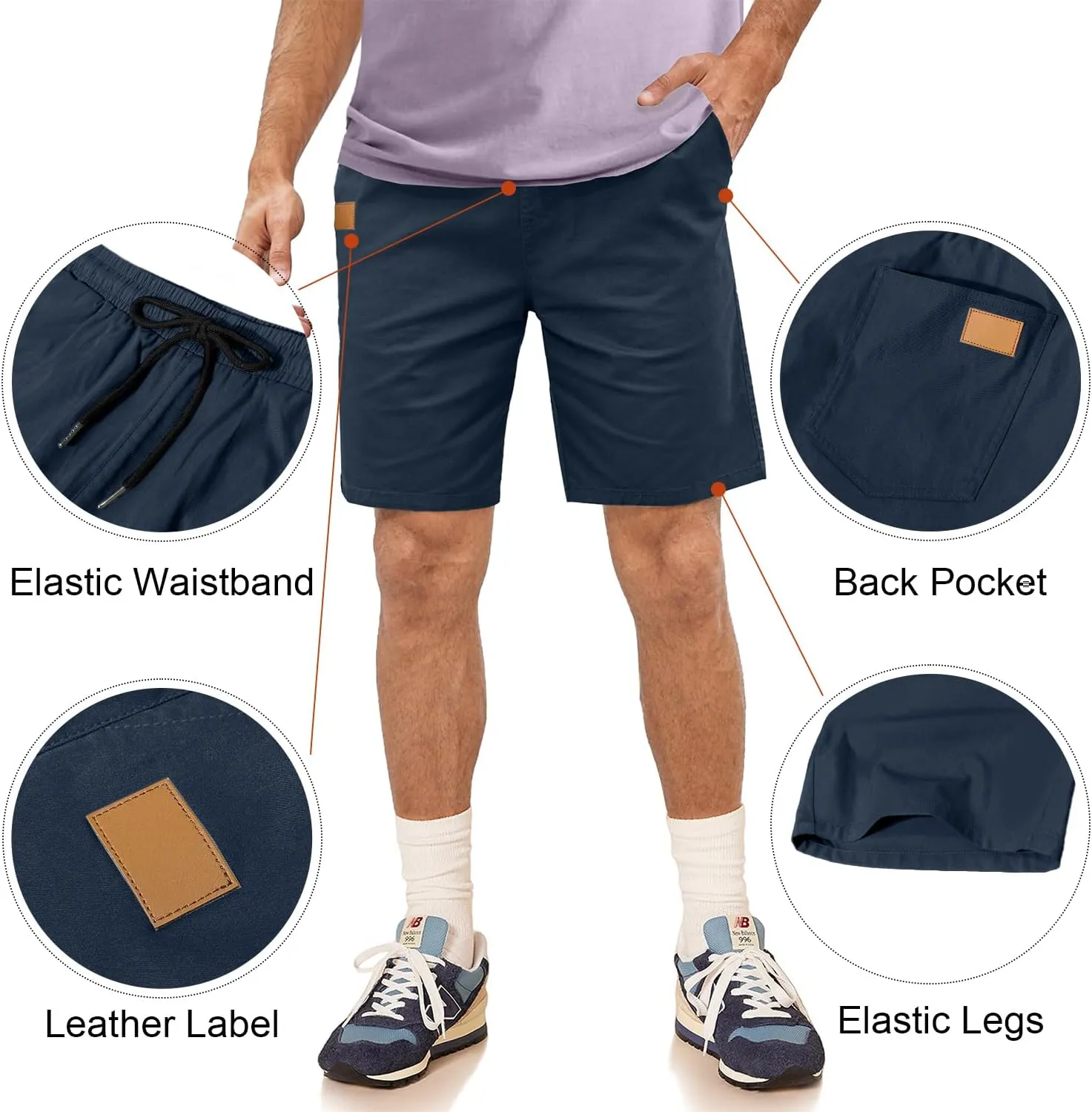 Comdecevis Mens Casual Shorts Stretch Waist Drawstring Summer Beach Twill Chino Golf Shorts