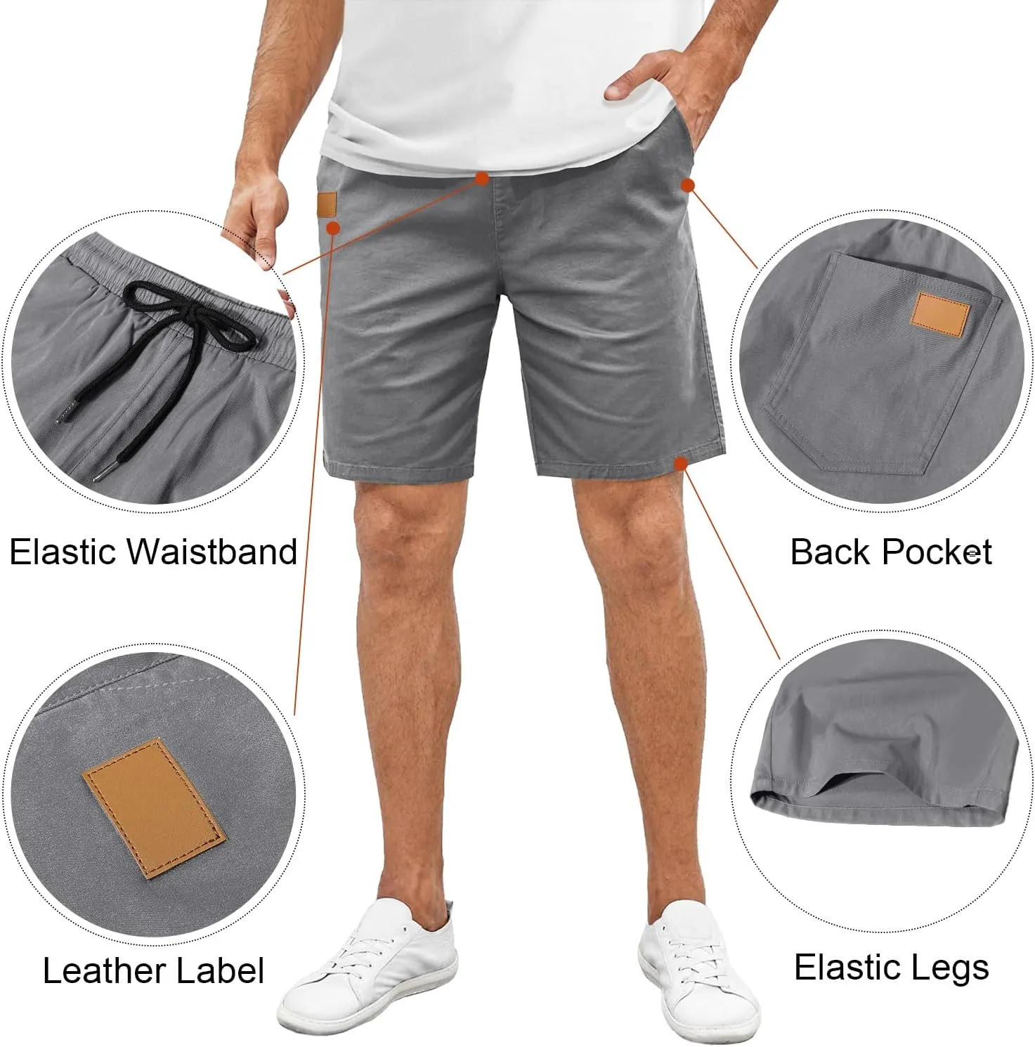 Comdecevis Mens Casual Shorts Stretch Waist Drawstring Summer Beach Twill Chino Golf Shorts