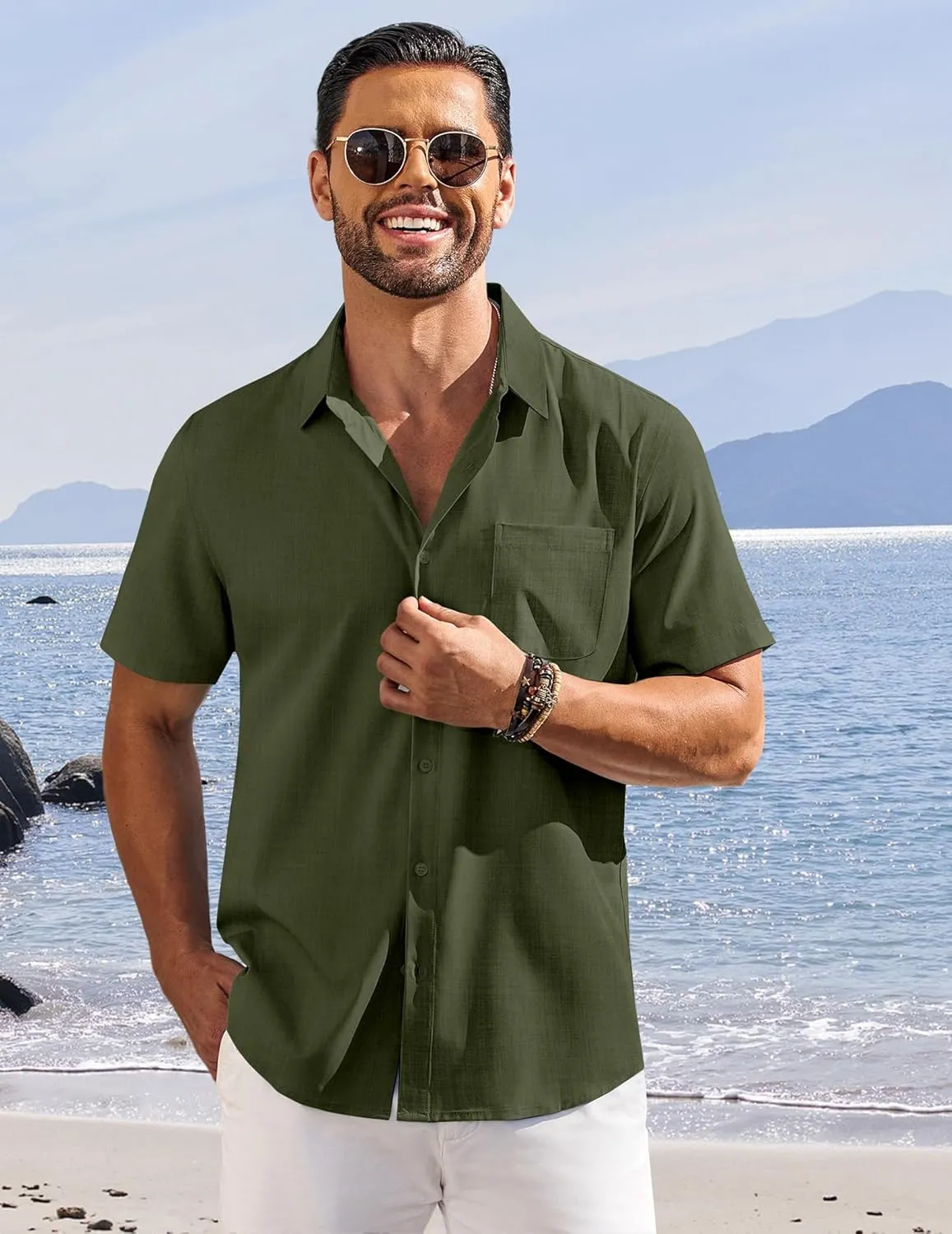 COOFANDY Shirts for Men Short Sleeve Button Down Shirt Casual Summer Beach Shirts