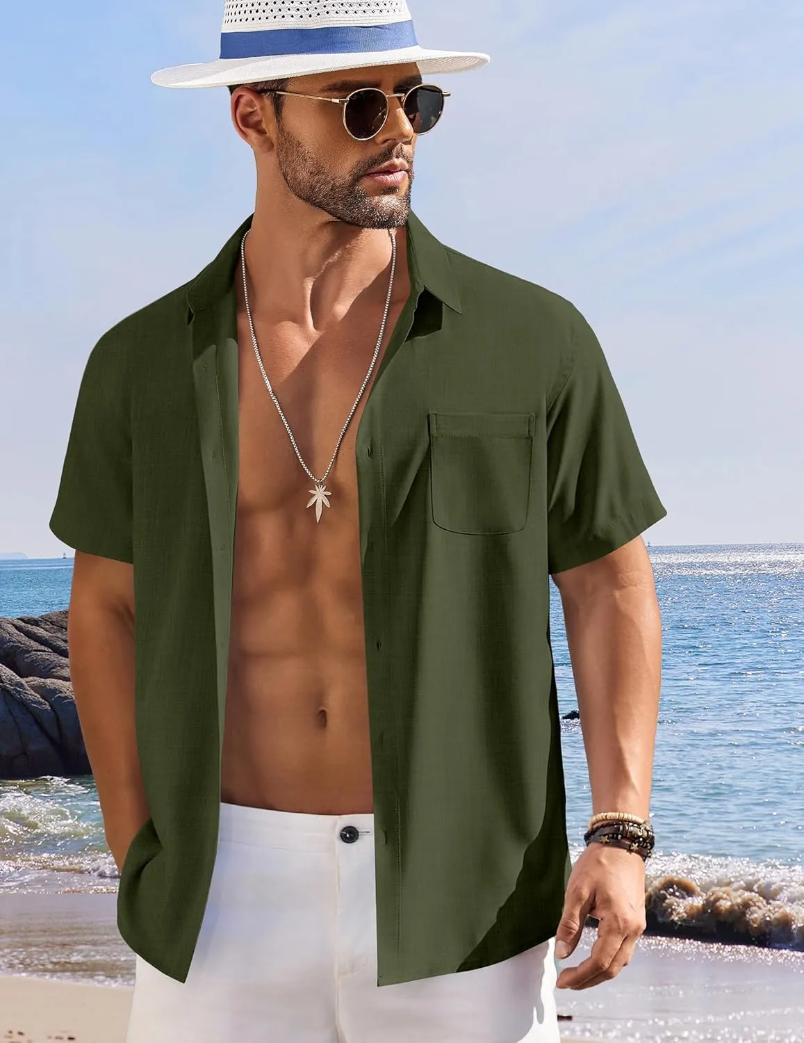 COOFANDY Shirts for Men Short Sleeve Button Down Shirt Casual Summer Beach Shirts