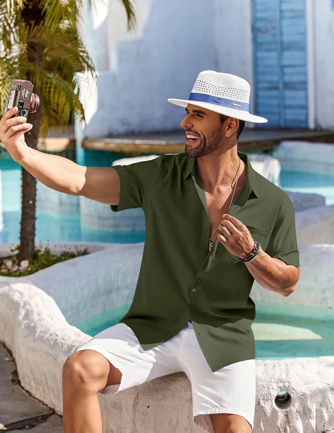 COOFANDY Shirts for Men Short Sleeve Button Down Shirt Casual Summer Beach Shirts