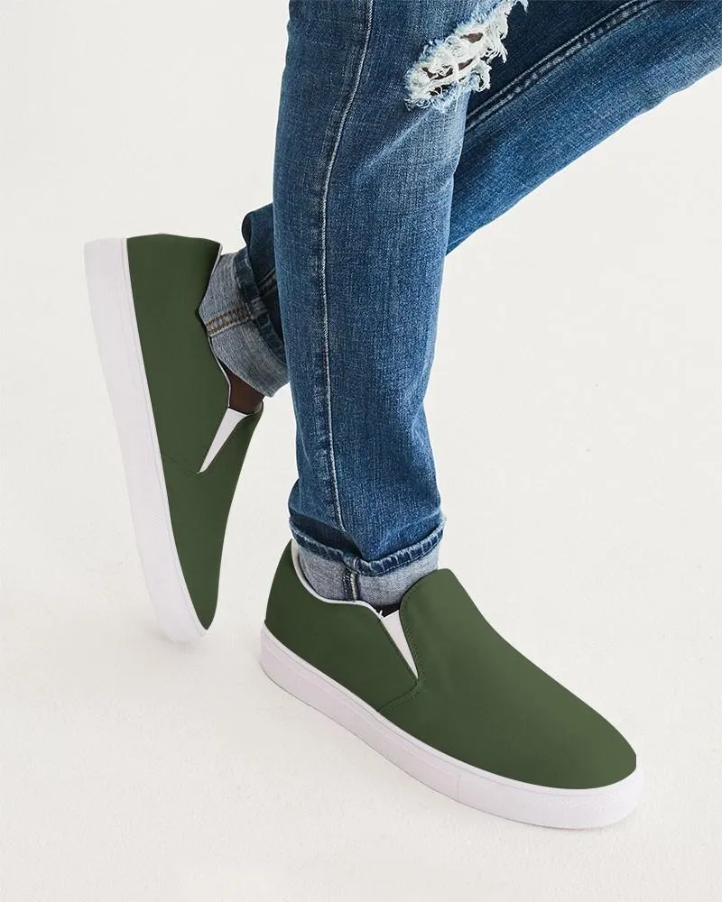 Dark Warm Green Slip-On Canvas Sneakers | Men's | Dark Pastel Warm Green | C30M0Y60K80