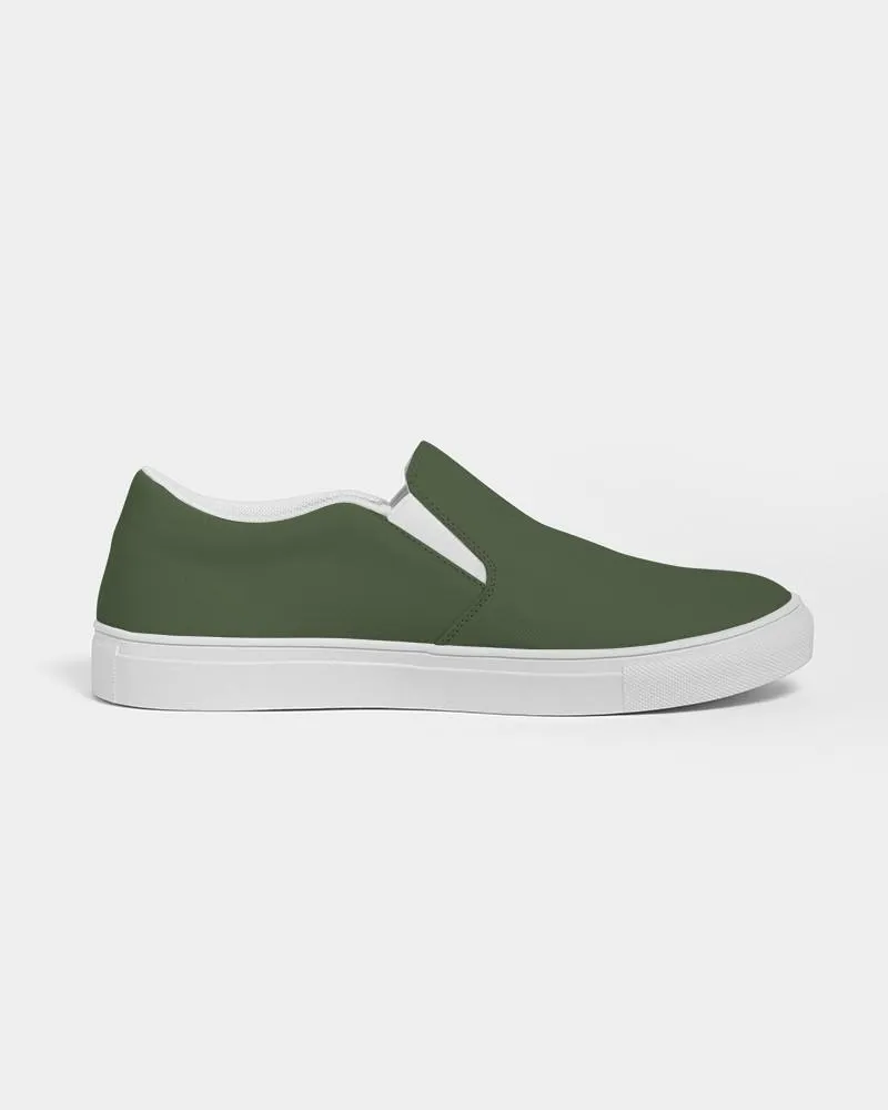 Dark Warm Green Slip-On Canvas Sneakers | Men's | Dark Pastel Warm Green | C30M0Y60K80