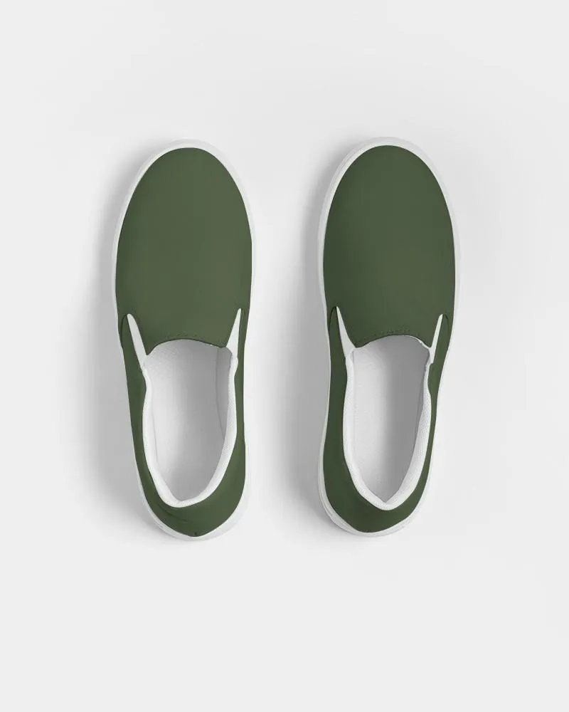 Dark Warm Green Slip-On Canvas Sneakers | Men's | Dark Pastel Warm Green | C30M0Y60K80