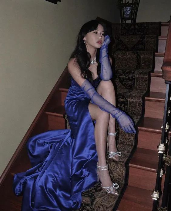 Elegant Blue Satin Long Evening Dress,Pageant Dress Y2621