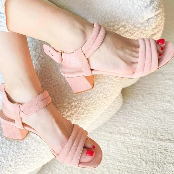 Kilian Pink | Suede mid heel sandal