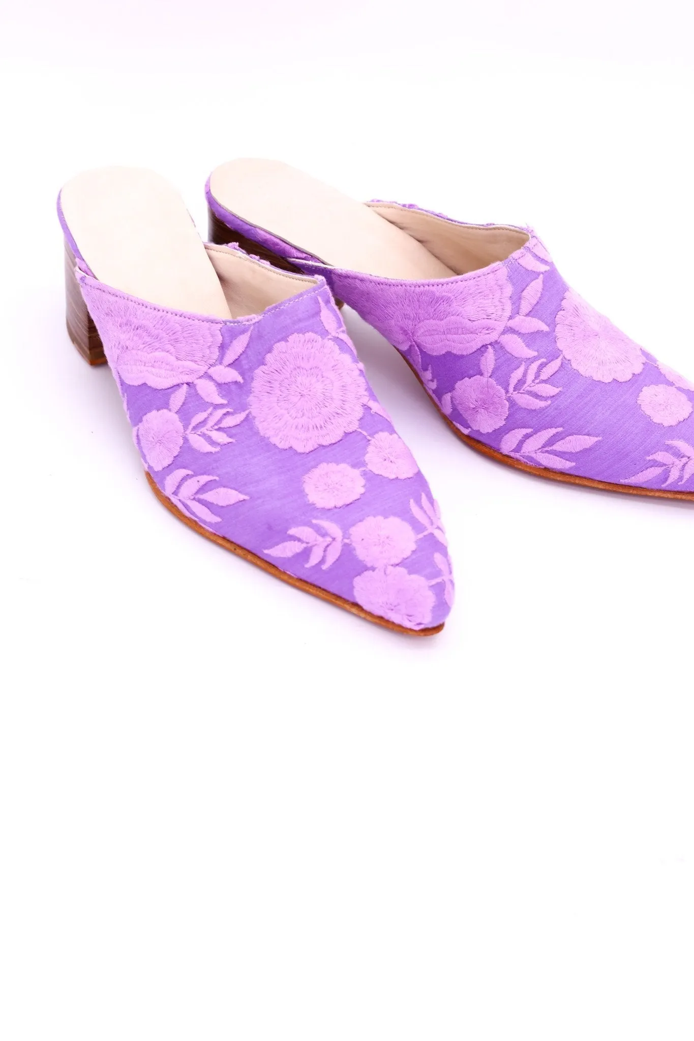 LAVENDER HEELED MULES ELLIE