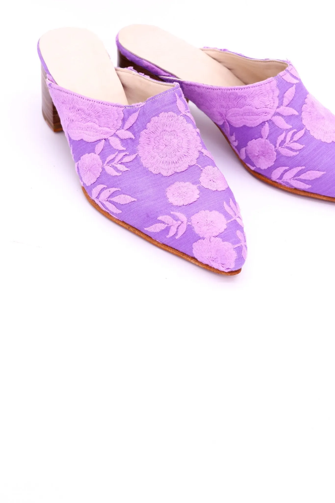 LAVENDER HEELED MULES ELLIE