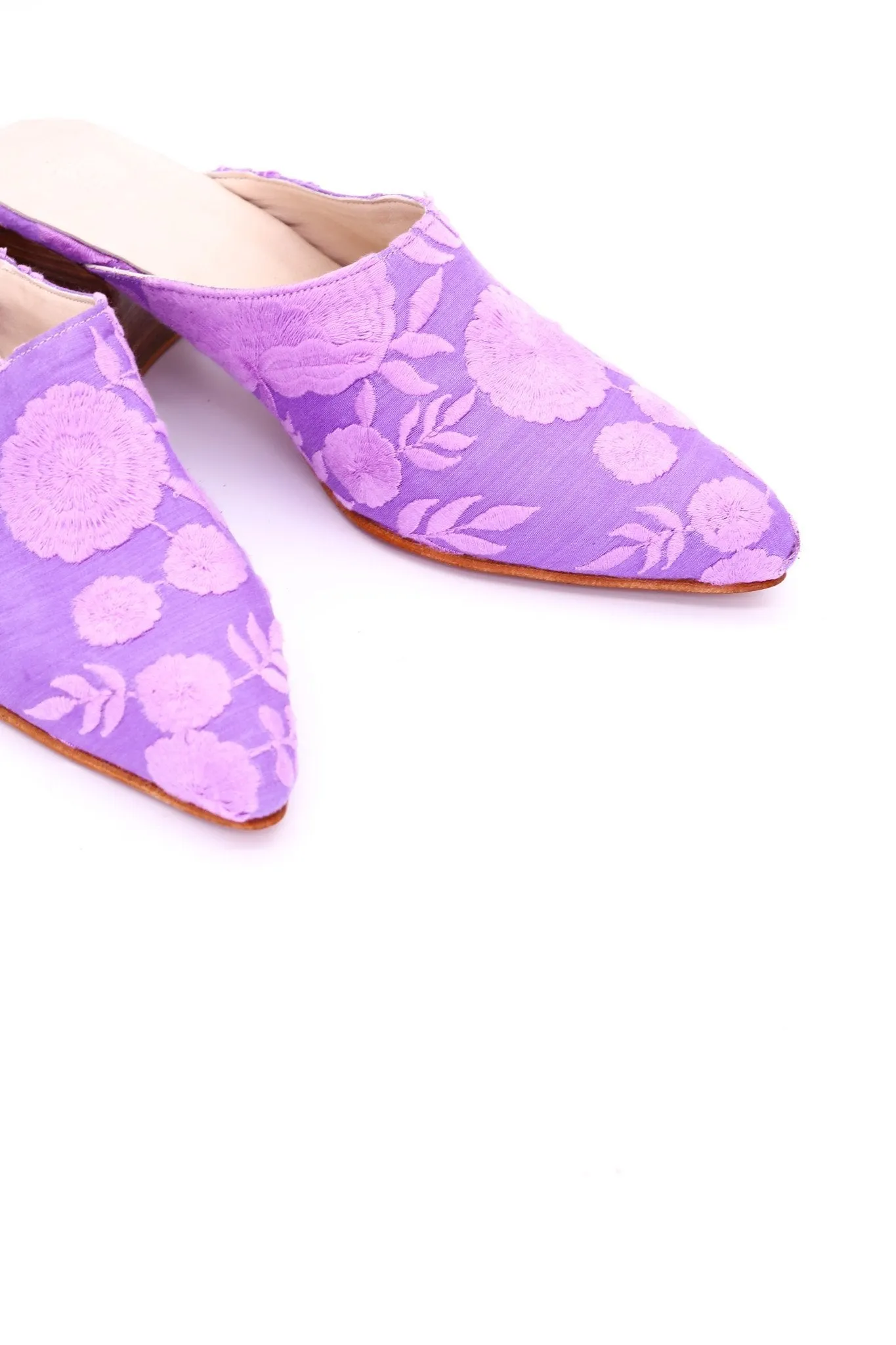 LAVENDER HEELED MULES ELLIE