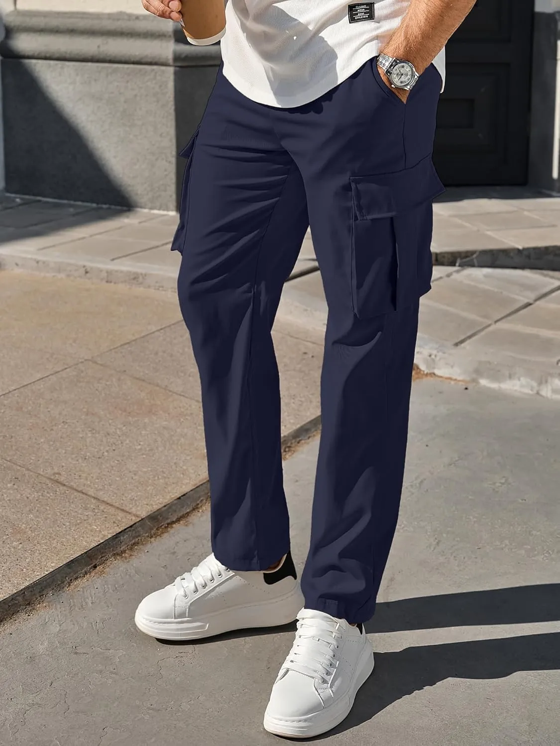 PLEPAN Men's Casual Cargo Pants Drawstring Hiking Pants Workout Tactical Joggers Sweatpants for Men