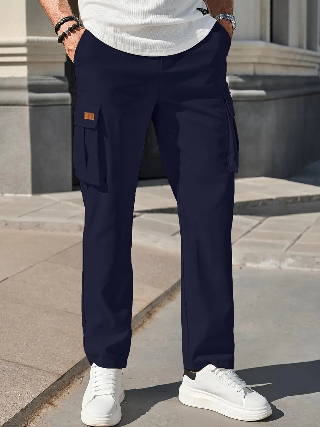 PLEPAN Men's Casual Cargo Pants Drawstring Hiking Pants Workout Tactical Joggers Sweatpants for Men