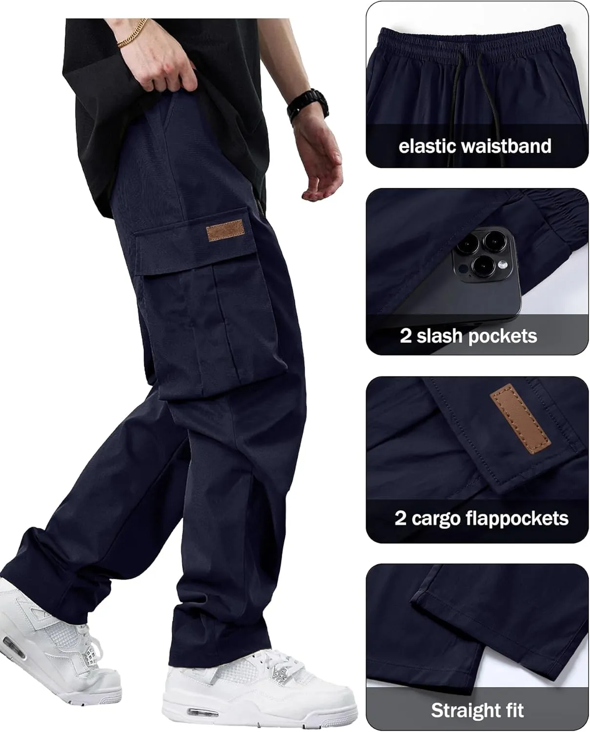 PLEPAN Men's Casual Cargo Pants Drawstring Hiking Pants Workout Tactical Joggers Sweatpants for Men