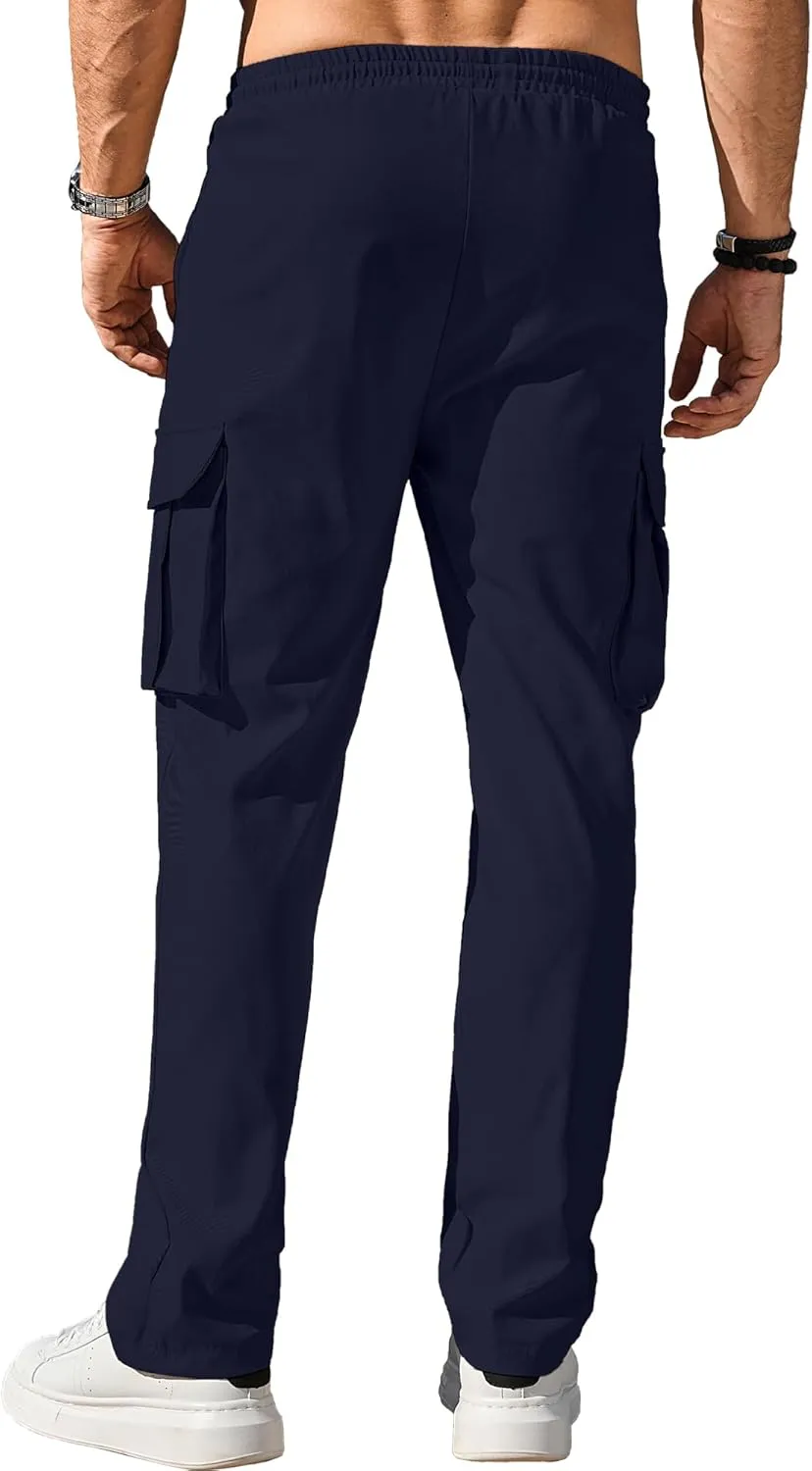 PLEPAN Men's Casual Cargo Pants Drawstring Hiking Pants Workout Tactical Joggers Sweatpants for Men