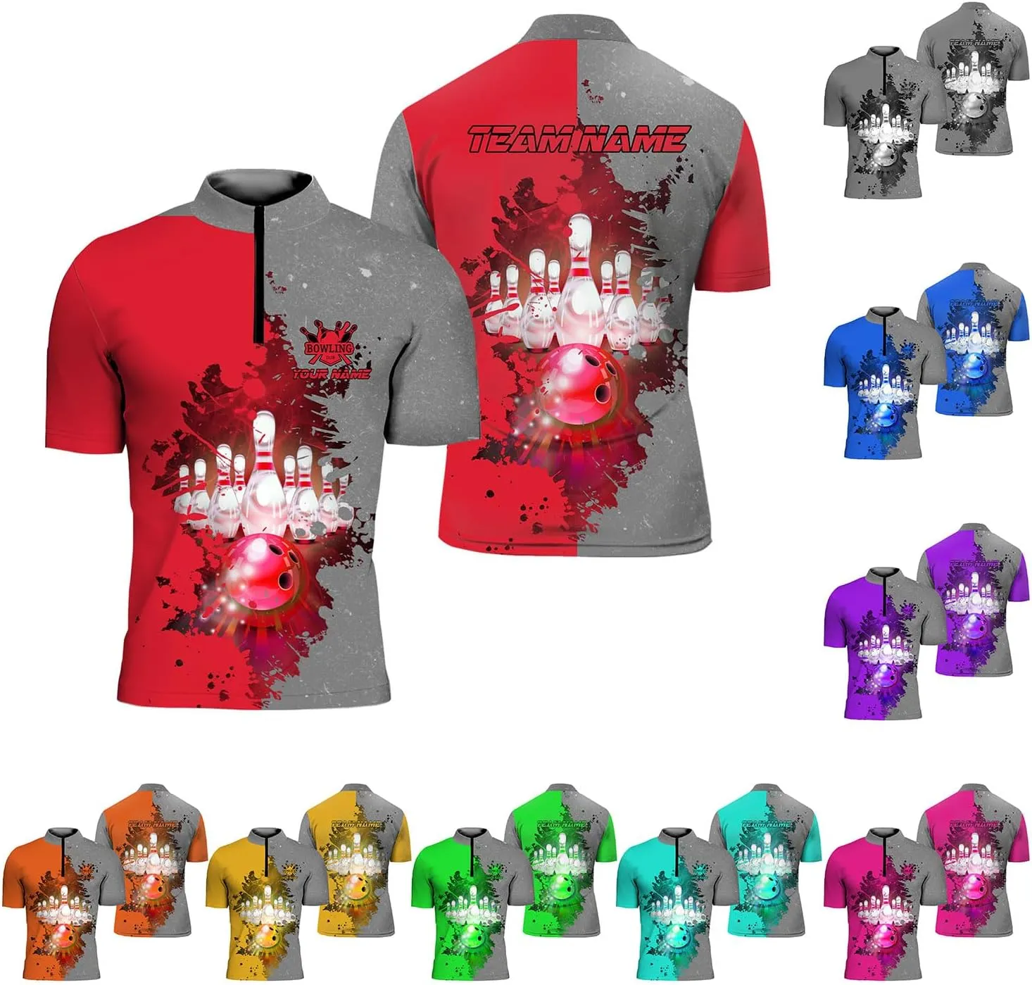 Rivelus Personalized Bowling Jersey 3D, Bowling Shirts for Team, Bowling Shirt Unisex for Men Women, Bowling Polo Shirts