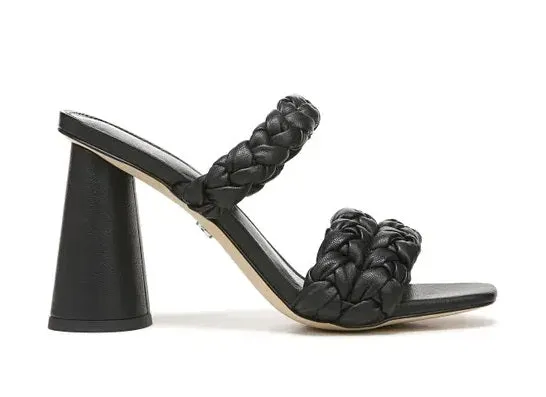 Sam Edelman Kendra Black Woven Detail Slip On Open Toe Block Heeled Sandals