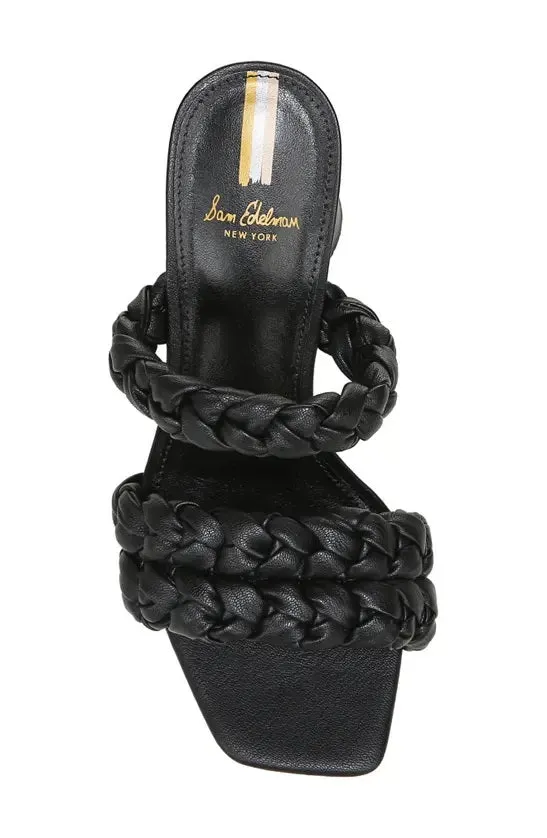 Sam Edelman Kendra Black Woven Detail Slip On Open Toe Block Heeled Sandals