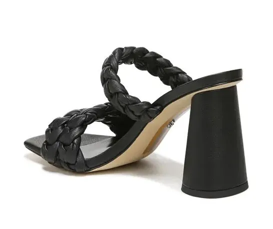 Sam Edelman Kendra Black Woven Detail Slip On Open Toe Block Heeled Sandals
