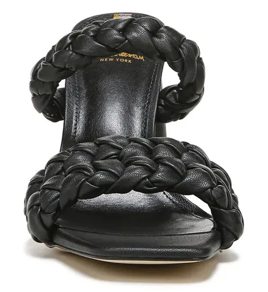 Sam Edelman Kendra Black Woven Detail Slip On Open Toe Block Heeled Sandals