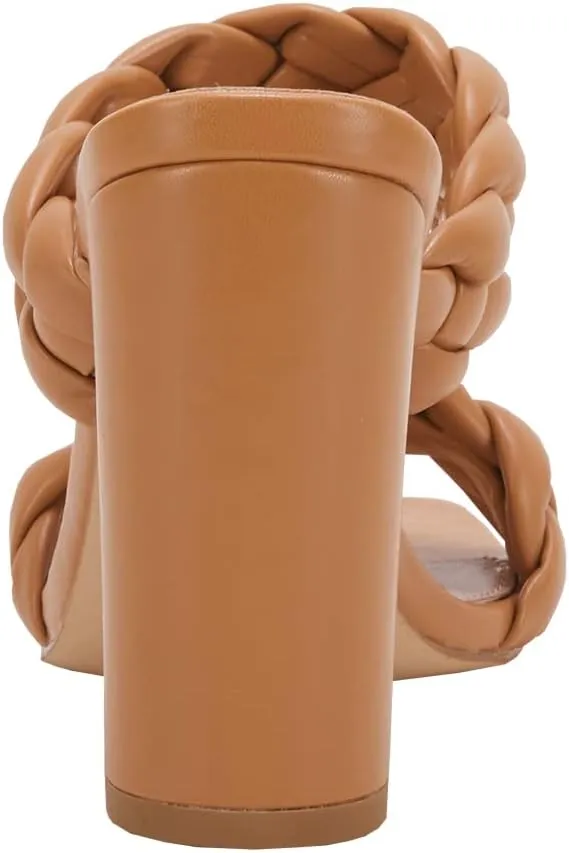 VETASTE Women's Braided Heeled Sandals Chunky Heels Mules Square Open Toe High Block Heel Sandals