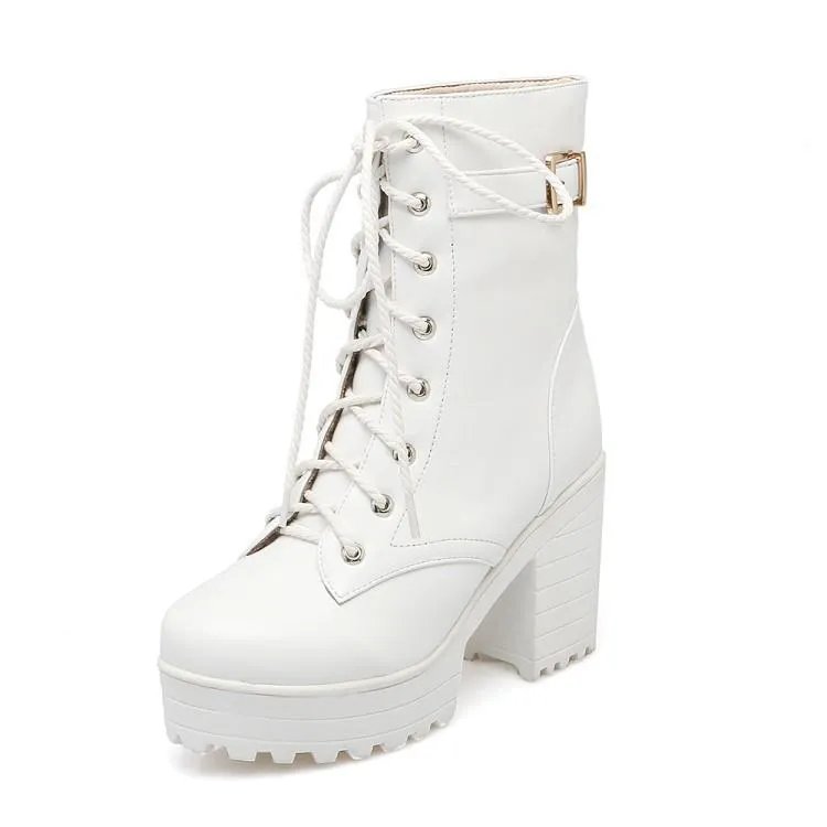 Women Platform Chunky High Heel PU Martin Boots