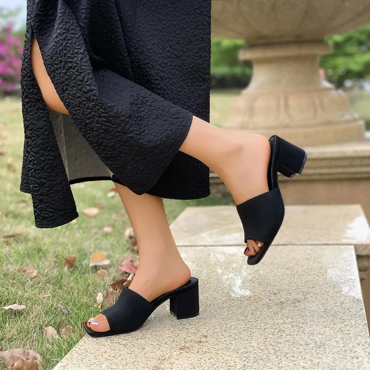 Women's Heeled Sandals Square Open Toe comfortable Heeled Mules Chunky Block Low Heel On Slides