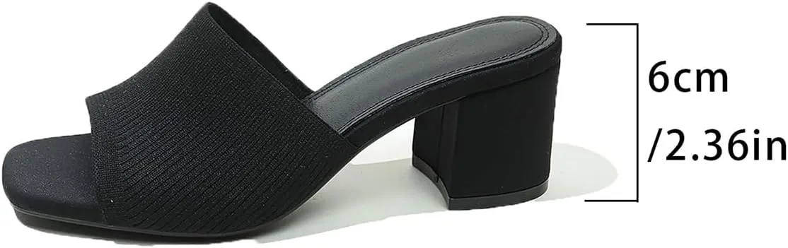 Women's Heeled Sandals Square Open Toe comfortable Heeled Mules Chunky Block Low Heel On Slides