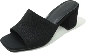 Women's Heeled Sandals Square Open Toe comfortable Heeled Mules Chunky Block Low Heel On Slides