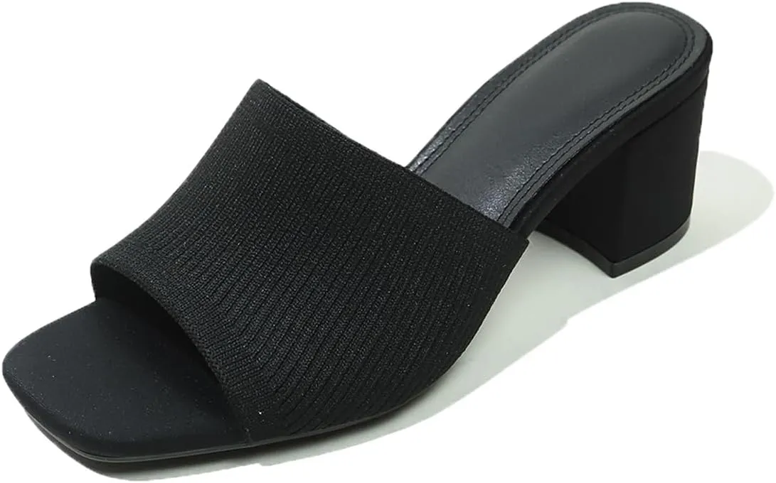 Women's Heeled Sandals Square Open Toe comfortable Heeled Mules Chunky Block Low Heel On Slides