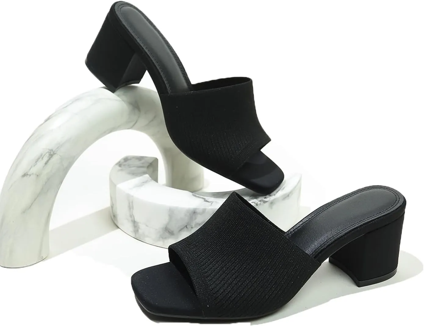 Women's Heeled Sandals Square Open Toe comfortable Heeled Mules Chunky Block Low Heel On Slides