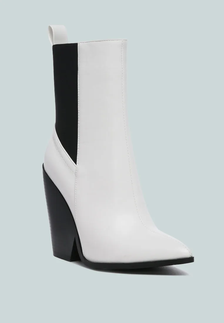 yadira duotone color block pointed toe high ankle chelsea boots